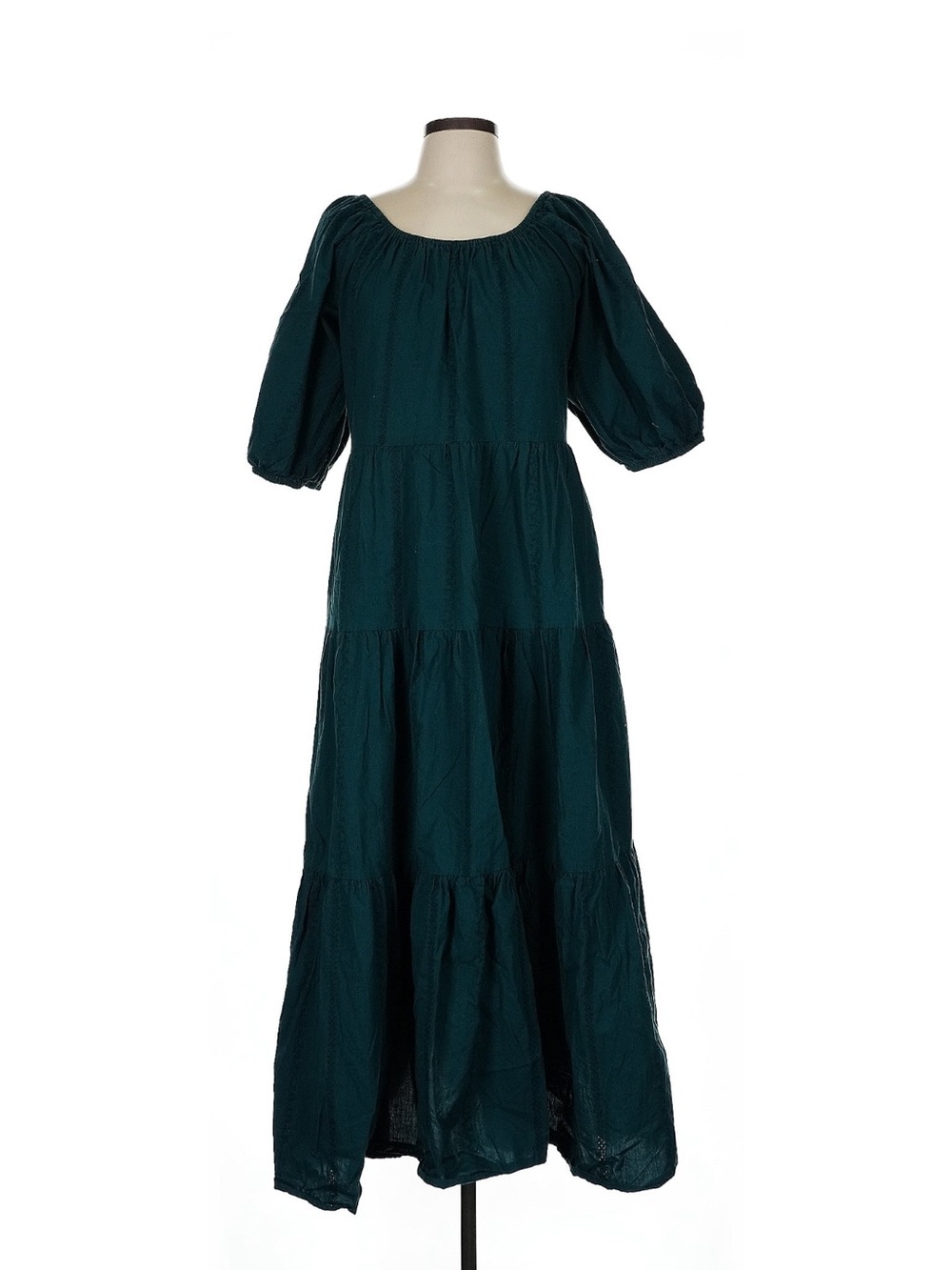 Universal Thread Deep Teal Tiered Puff-Sleeve Maxi Dress